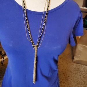 Dynamite 24" Gold Tone Chain and Black Cloth 6" Metal Tassel Necklace Casual